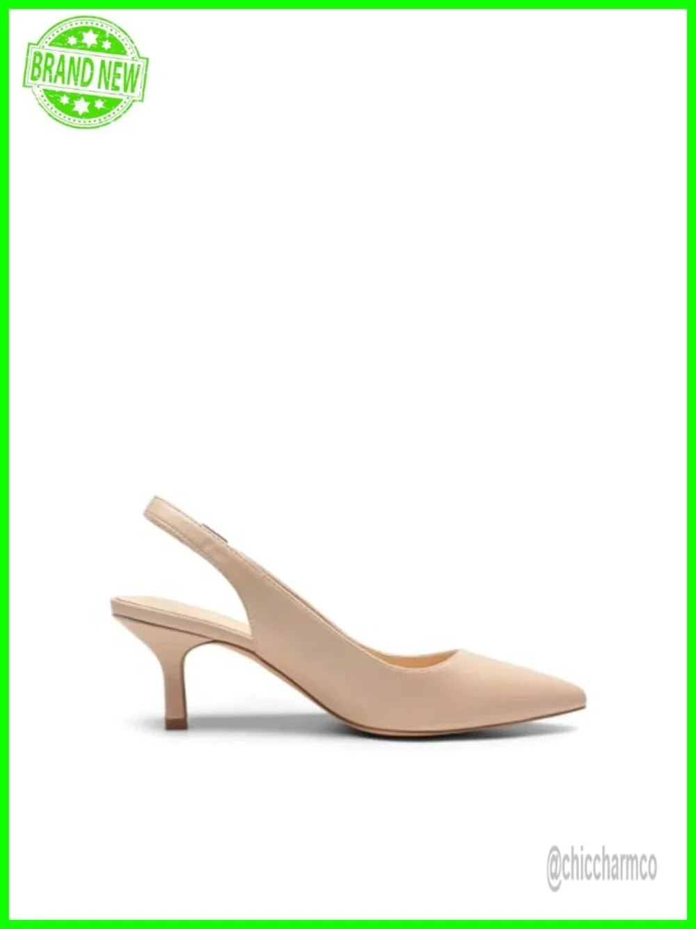 Faux Leather Slingback Kitten Heels Pointed Toe Pumps for Party Office
